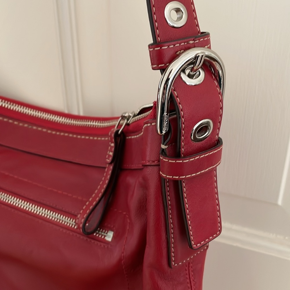 Coach Red Leather Carryall Tote Bag - Picture 5 of 10